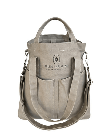 Beige Viking Haze organizer cotton bag with Helen & Kristian logo, symbolizing Norway's mystical past and the timeless beauty of peatlands fog.