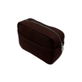 Brown toiletry bag from Helen & Kristian with a silver zipper on a white background
