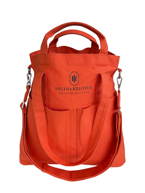 Orange Copper Blaze organizer bag with Helen & Kristian logo