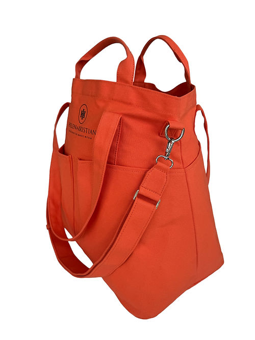 Orange Copper Blaze organizer bag with Helen & Kristian logo