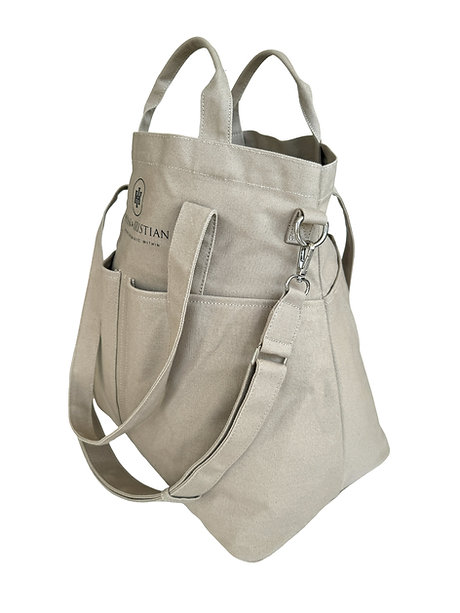 Beige Organizer Viking Haze bag with multiple pockets, showcasing soft muted tones inspired by mystical Norwegian peatlands.